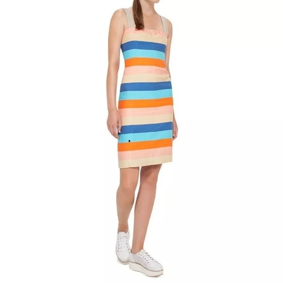 Akris Punto Wool Silk Multicolor Striped Sheath Dress Sleeveless Size 6 Lined - Picture 1 of 14